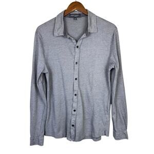 Robert Barakett Gray Knit 100% Cotton Button Up Long Sleeve Collared Shirt